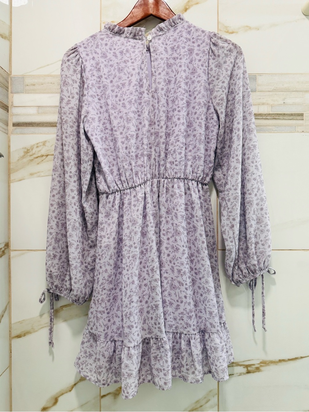 Vintage Cottagecore Lavender Floral Smocked Mini Dress Prairie Romantic Small - Picture 14 of 14